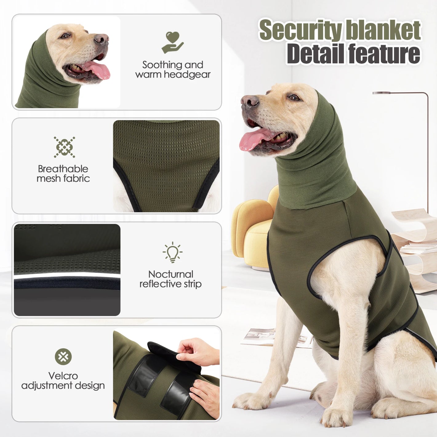 Dog Anxiety Vest and Coat - Keep Pet Calm, Dog Jacket for Thunder, Fireworks, Anti Anxiety Vest for Dogs and Cat Body and Ear - WarmNest Pet Co